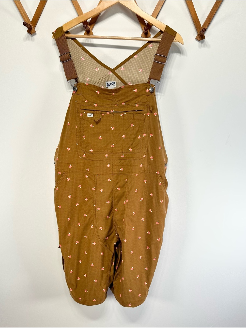 DULUTH Mushroom Print Heirloom Gardening Short Overalls, Size XXL